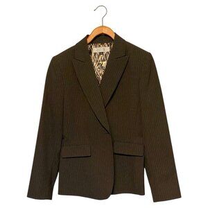 Tahari Arthur S Levine Single Button Blazer Jacket Women's 10 Dark Brown Striped